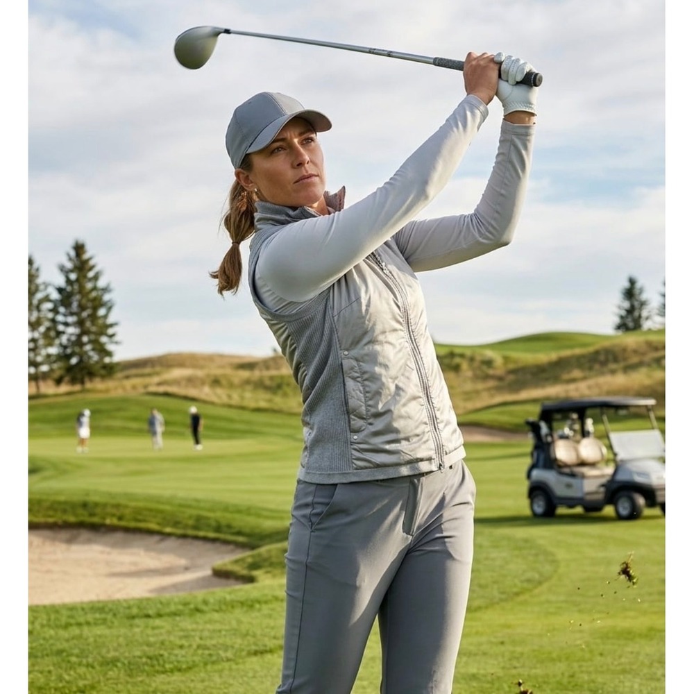 Ralph Lauren Golf Womens Grey Hybrid Full Zip Vest Knit Mixed Media - Picture 7 of 7